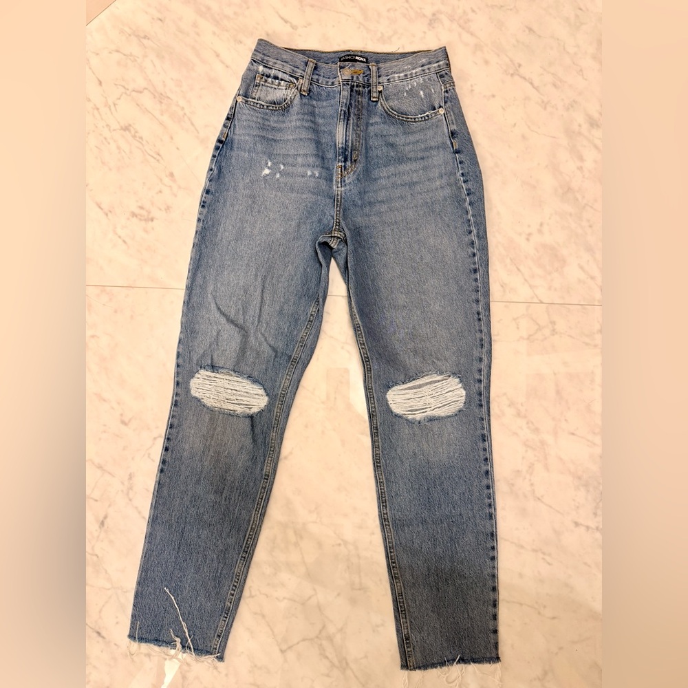 Fashion Nova Blue Distressed Cropped Jeans